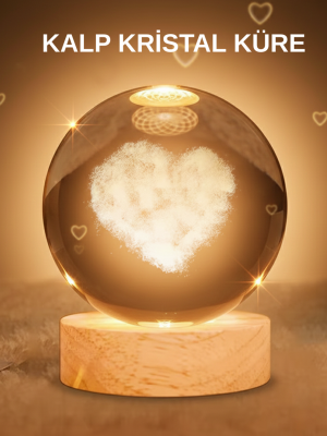 Kalpli Işıklı Cam Küre Ahşap Standlı Dekoratif Gece Lambası
