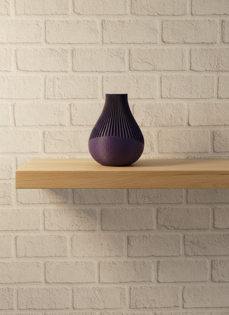 1246866_3-86.png 11 cm Mor Minimal Çizgili Vazo Masa Üstü Şık Dekor Objesi - Görsel 1