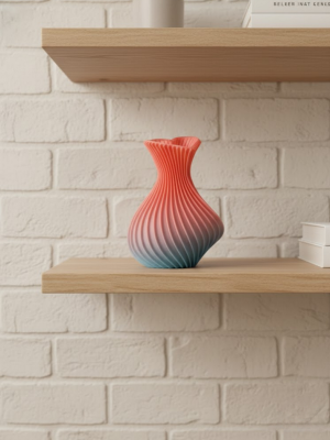 3D Dalga Desenli Kalp Formlu Dekoratif Vazo Pembe 15 cm