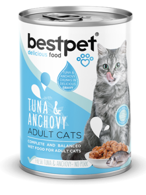 Bestpet 400 gr X 12 ADET  Yetişkin Kediler İçin, Taze Tuna Balıklı, Taze Hamsi Parça Etli Ve Soslu Yaş Mama