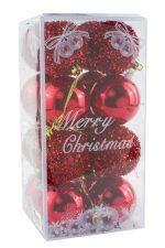 16 Adet Kırmızı Renkli Cici Top Yılbaşı Ağaç Süsü-Kırmızı