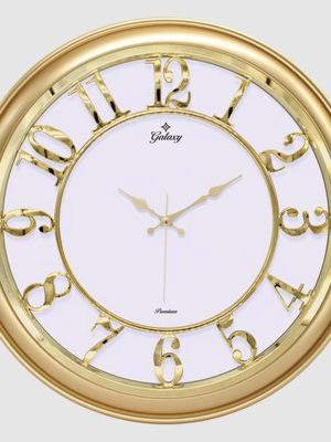 DUVAR SAATİ ALTIN SARISI İÇİ BEYAZ 45CM KABARTMA RAKAM METAL AKREP YELKOVAN AKAR SANİYE