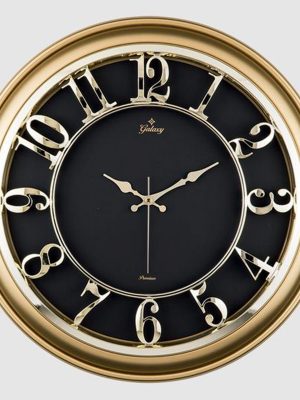 DUVAR SAATİ ALTIN SARISI İÇİ SİYAH 45CM KABARTMA RAKAM METAL AKREP YELKOVAN AKAR SANİYE