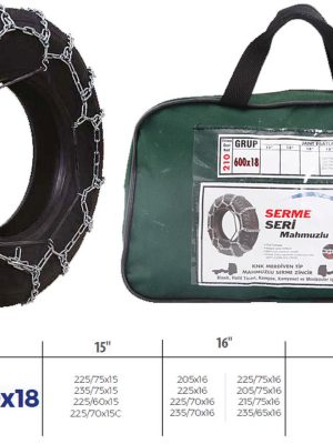 PATİNAJ ZİNCİRİ MİNİBÜS VE KAMYONET SERME 205X75X16 TIRNAKLI ZİNCİR EBATLARI İÇİN RESİME BAKINIZ