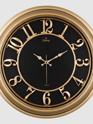 DUVAR SAATİ ALTIN SARISI İÇİ SİYAH 46CM KABARTMA RAKAM METAL AKREP YELKOVAN AKAR SANİYE