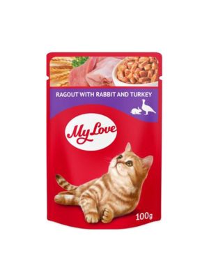MY LOVE TAVŞANLI VE HINDI ETLI YAHNI POUCH KEDI MAMASI 100 GR X 6 ADET