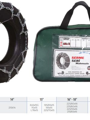 PATİNAJ ZİNCİRİ MİNİBÜS VE KAMYONET SERME 215x65x16 TRANSPORTER ZİNCİR EBATLARI İÇİN RESİME BAKINIZ