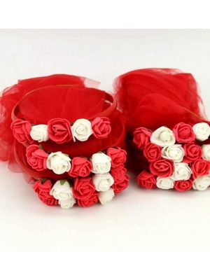 ZERO LAND - 5 adet Tül Duvaklı Çiçekli Nedime Tacı Kırmızı