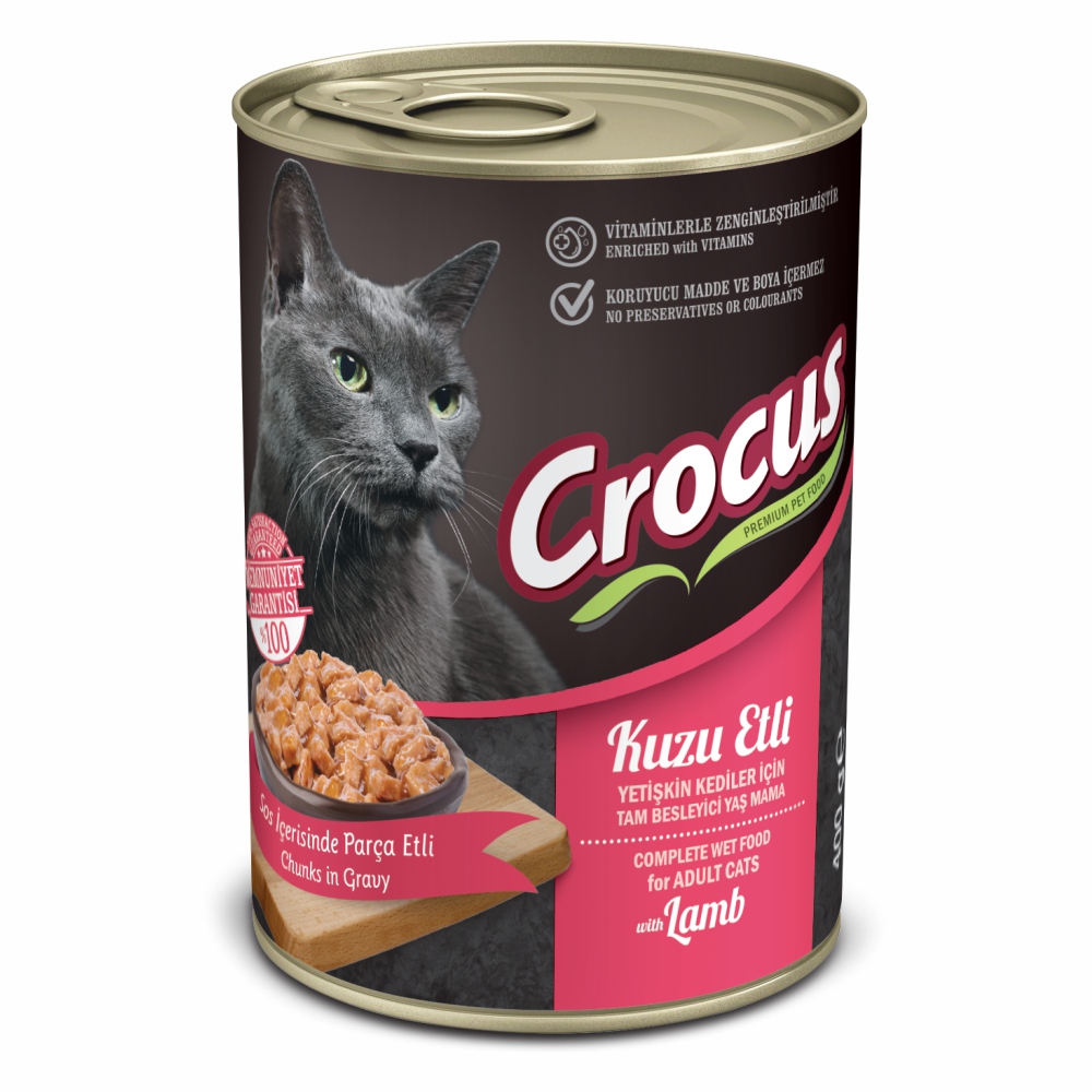63a4e10393c4ce57f46e9e4194739a51.jpg CROCUS YETIŞKIN KEDI KUZU ETLI YAŞ MAMA 400 GR X 4 ADET - Görsel 1