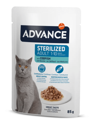 ADVANCE CAT STERILIZED CODFISH WET POUCH 85 GR X 6 ADET