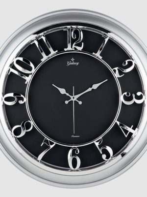 DUVAR SAATİ GÜMÜŞ GRİ İÇİ SİYAH 45CM KABARTMA RAKAM METAL AKREP YELKOVAN AKAR SANİYE