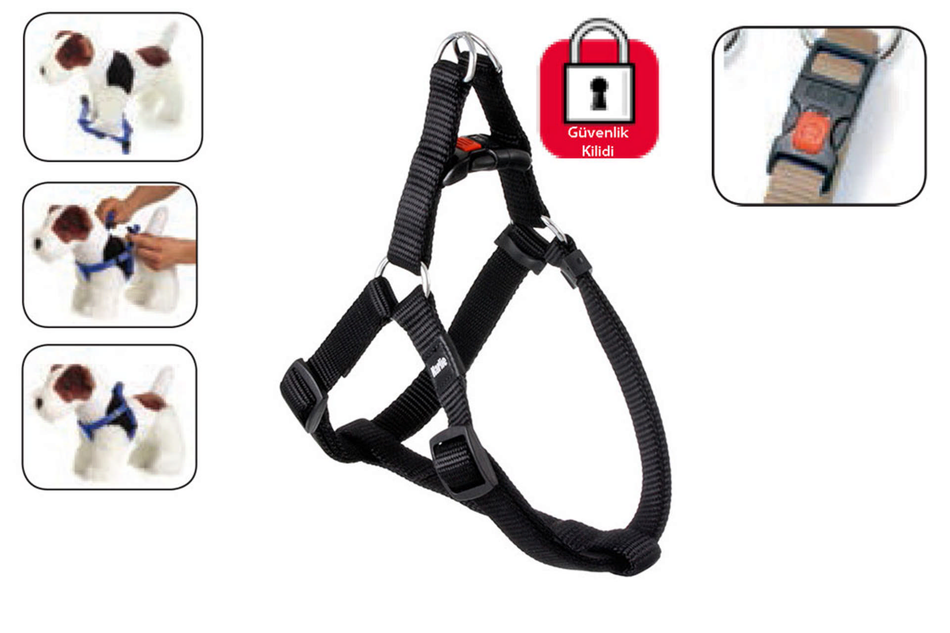 994728_43550924.jpg Karlıe Kilitli Göğüs Tasma Xs 20-35cm Siyah - Görsel 1