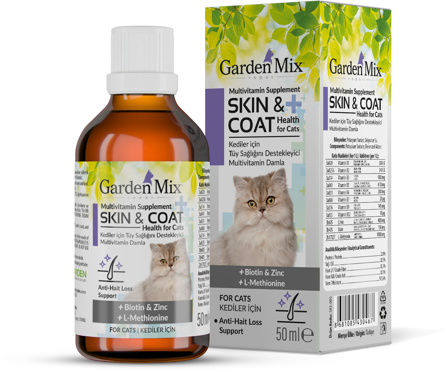 99d0591d2fa965bdf15afd66ec6cc2f4.jpg GARDEN MIX KEDI TÜY SAĞLIĞI DAMLASI 50 ML X 2 ADET - Görsel 1