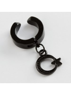 Ay Yıldız Mıknatıslı Çelik Erkek Küpe Kıstırmalı 1 Adet-Siyah