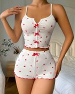 Kadın Beyaz Fiyonk Desenli Seksi Gecelik Takım 5007