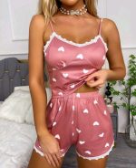 Kadın Pudra Kalp Desenli Seksi Gecelik Takım 5019 - Görsel 3
