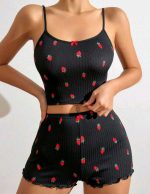 Kadın Siyah Çilek Desenli Seksi Gecelik Takım 5020 - Görsel 4