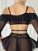 Kadın Siyah Etek Bustiyer Sexy Gecelik Takım 2157 - Görsel 2