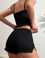 kadın siyah şortlu gecelik takım 2141 - Görsel 2