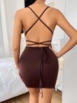 Kahverengi Şık Fantezi Clup Elbisesi 5032 - Görsel 2