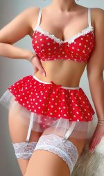 Kırmızı Puantiye Etekli Kadın Fantezi Seksi Kostüm 2076 - Görsel 2