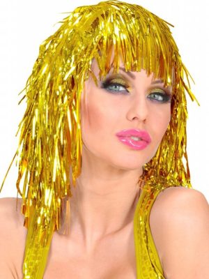 Altın Sarısı Işıltılı Metalize Parti Peruğu