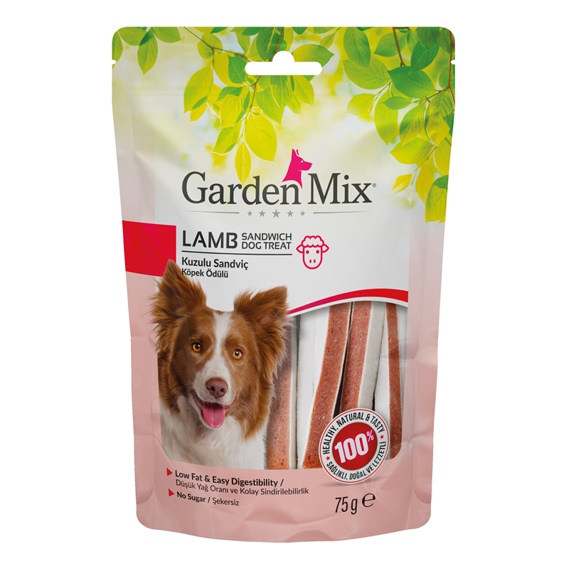 e3e77aaa54a745c3827f610c4b2e8c35.jpg GARDEN MIX KUZULU SANDVIÇ KÖPEK ÖDÜLÜ 75 GR X 4 ADET - Görsel 1