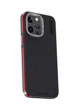 Joko iPhone 15 Pro Kılıf Aramid 600D Kevlar Karbon Fiber Magsafe Kapak - Kırmızı