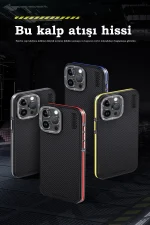 Joko iPhone 15 Pro Kılıf Aramid 600D Kevlar Karbon Fiber Magsafe Kapak - Kırmızı - Görsel 4
