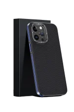 Joko iPhone 15 Pro Kılıf Aramid 600D Kevlar Karbon Fiber Magsafe Kapak - Lacivert - Görsel 2