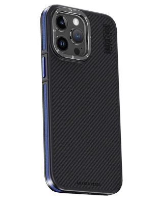 Joko iPhone 15 Pro Kılıf Aramid 600D Kevlar Karbon Fiber Magsafe Kapak - Lacivert