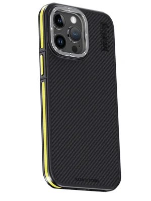 Joko iPhone 15 Pro Kılıf Aramid 600D Kevlar Karbon Fiber Magsafe Kapak - Sarı