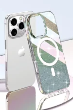 Joko iPhone 15 Pro Max Rasasi Simli Magsafe Kapak - Şeffaf - Görsel 3