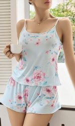 Kadın Beyaz kırmızı kalp Desenli şortlu Gecelik Takım 5023 - Görsel 2