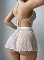 Kadın Beyaz Fantezi Gecelik Tül Nokta Desenli 2207 - Görsel 2