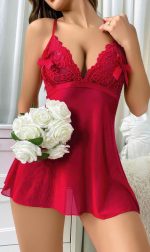 Kadın Kırmızı Fantezi Gecelik Kısa Tül Göğüs Fiyok Detaylı 2097 - Görsel 2