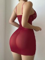 Kadın Kırmızı Fantezi Gecelik Tül Dantel Fiyonk Detaylı Askılı 2209 - Görsel 2