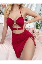 Kadın Kırmızı Fantezi Elbise Önden Büzgü Dekolteli 5082 - Görsel 3