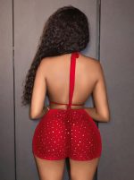 Kadın Kırmızı Parlak Fantezi Gece elbisesi 5039 - Görsel 3