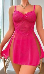 Kadın Pembe Fantezi Gecelik Tül Fiyonk detaylı Yanları Dekolteli 2091 - Görsel 2