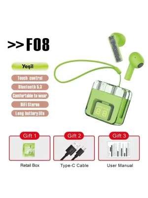 Karler Bass F08 Dijital Şarj Göstergeli TWS Bluetooth Kulaklık - Yeşil