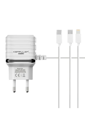 Konfulon C33 Hızlı Şarj Cihazı 3in1 (Dahili Micro USB Kablolu)