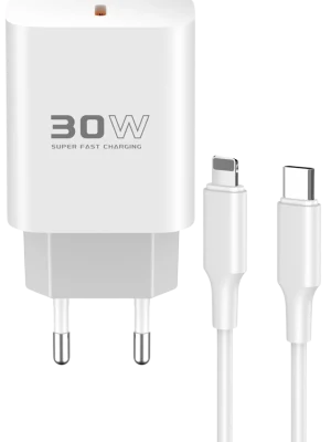 Konfulon C87C 30W Type-C Çıkışlı Ekstra DL50 1M Type-C to Lightning Kablolu PD Şarj Cihazı - Beyaz