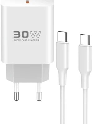 Konfulon C87C 30W Type-C Çıkışlı Ekstra DL51 1M Type-C to Type-C Kablolu PD Şarj Cihazı - Beyaz