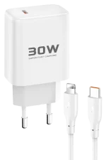 Joko JK89 30W Type-C Çıkışlı Ekstra DC66 1M Type-C to Lightning Kablolu PD Şarj Cihazı - Beyaz