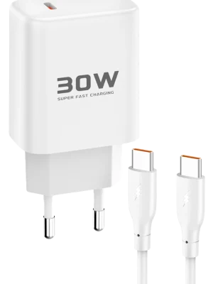 Joko JK89 30W Type-C Çıkışlı Ekstra DC67 1M Type-C to Type-C Kablolu PD Şarj Cihazı - Beyaz