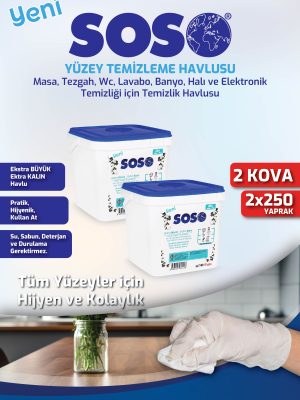 2 adet X 250 Yaprak - Soso Kova Beyaz Sabun Kokulu Sirkeli Karbonatlı Yüzey Temizleme Mendili