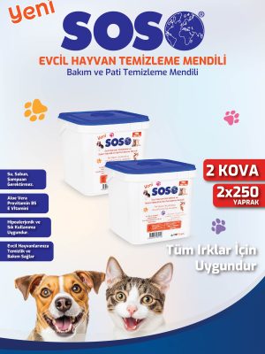 2 adet X 250 Yaprak - Soso Kova Evcil Hayvan Kedi Köpek Pati ve Vücut Temizleme Mendili