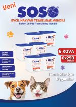 6 adet X 250 Yaprak - Soso Kova Evcil Hayvan Kedi Köpek Pati ve Vücut Temizleme Mendili