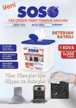 1 adet X 250 Yaprak - Soso Özel Formüllü Kova Yağ Çözücü Yüzey Temizleme Mendili